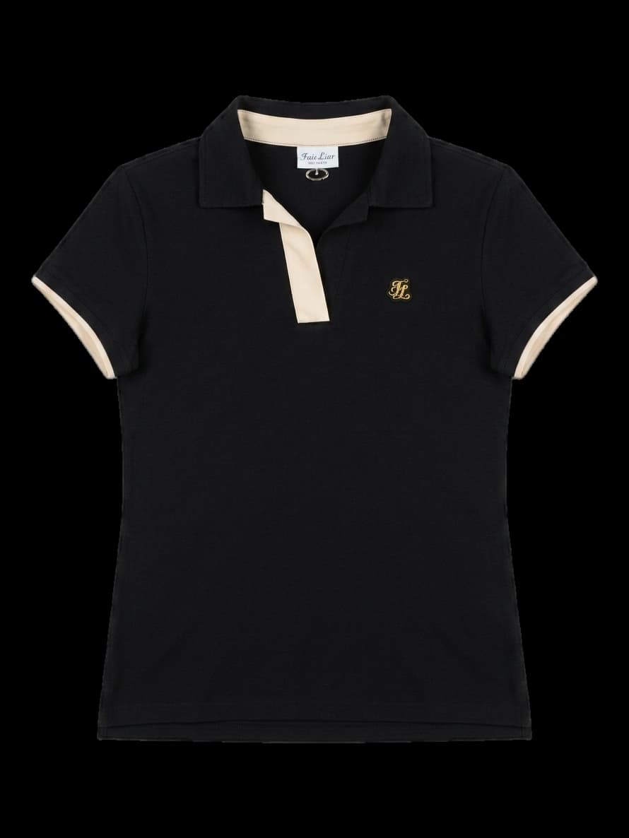 블랙 배색 여성 반팔 카라티