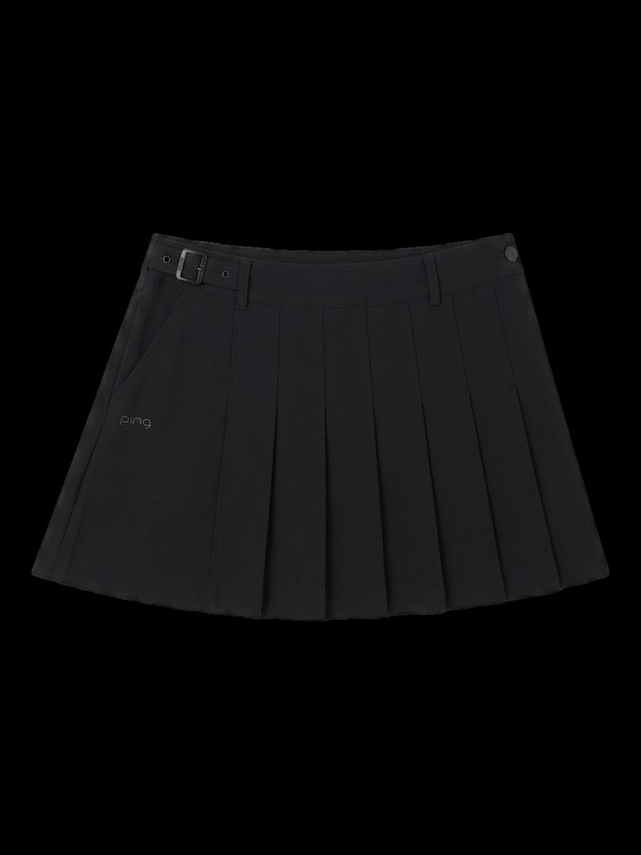 블랙 플리츠 벨티드 스커트