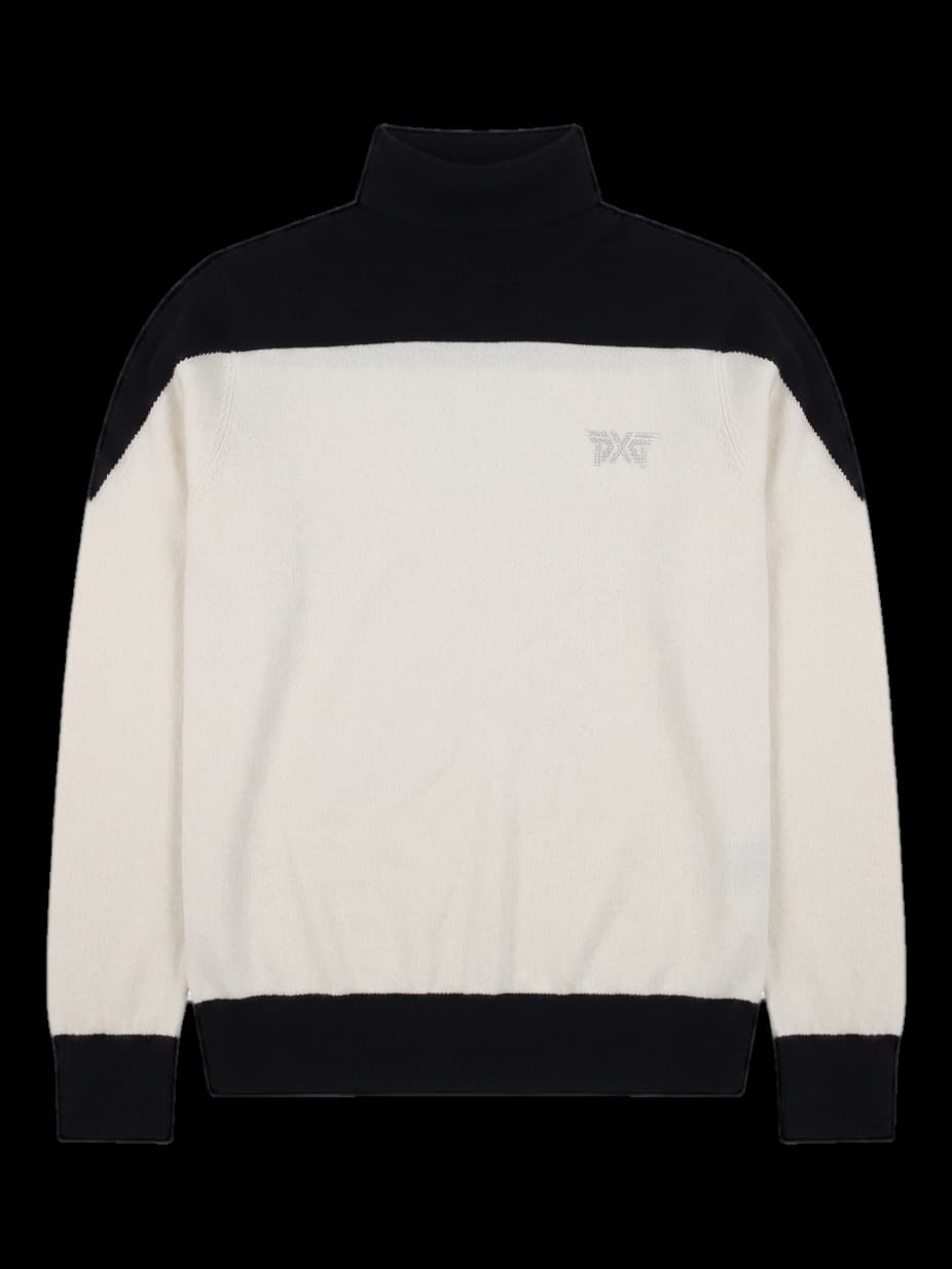 블랙앤화이트 배색 터틀넥 니트