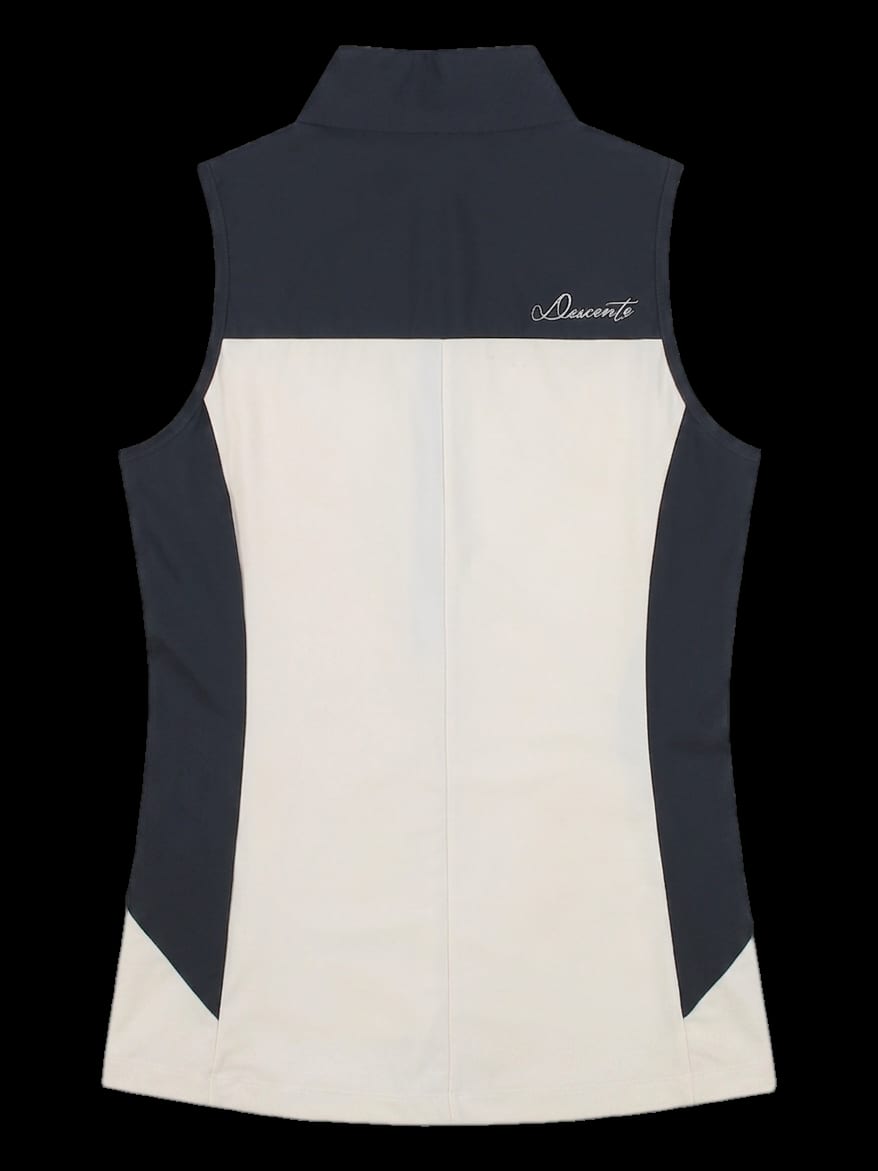 블랙 아이보리 배색 하이넥 반집업 민소매 베스트