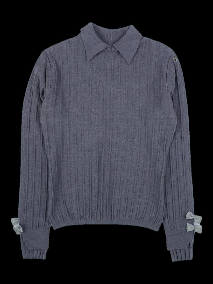 그레이 카라 리브 니트 풀오버