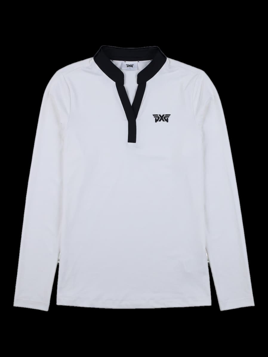 화이트 배색 카라 긴팔 티셔츠