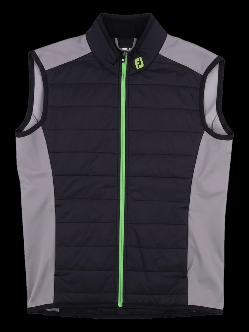 블랙 그레이 배색 경량 퀼팅 풀집업 베스트