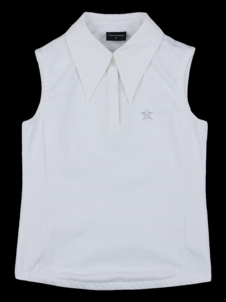 화이트 민소매 카라티 (별 자수 디테일)