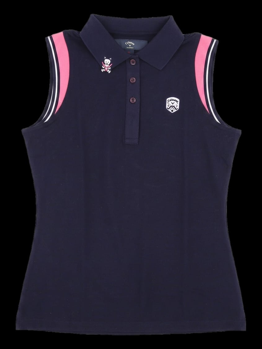 네이비 컬러 블록 민소매 카라티
