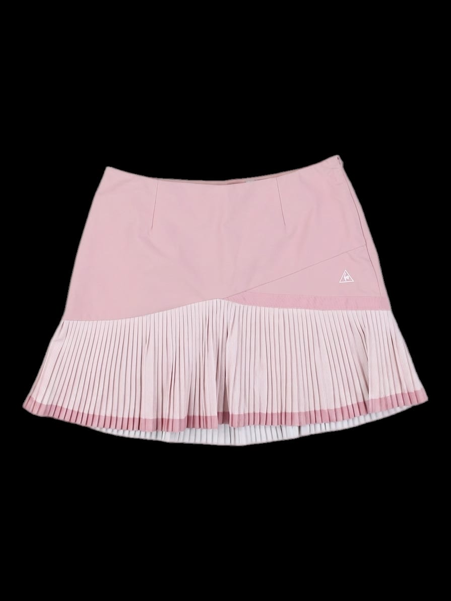 핑크 배색 주름 미니 스커트