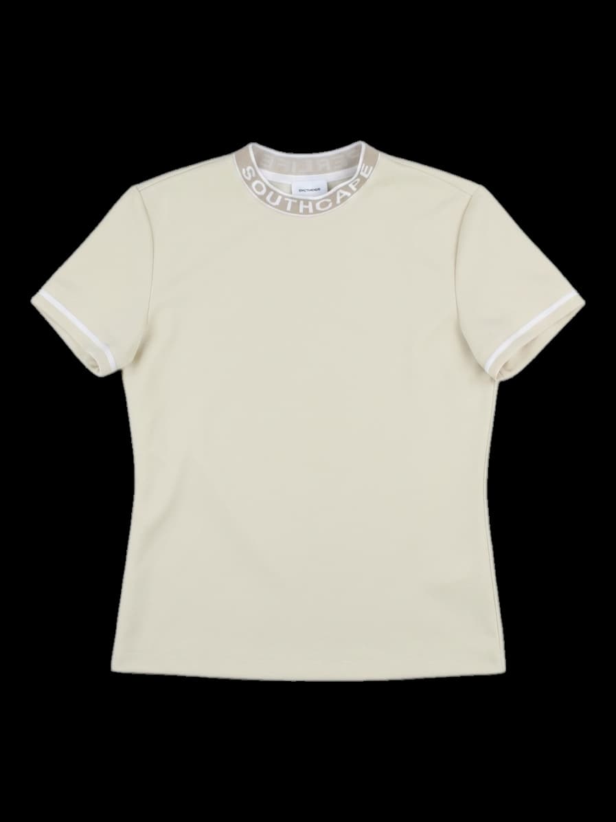 베이지 로고 레터링 반팔 티셔츠