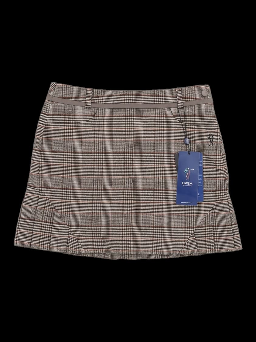 브라운 체크 패턴 플리츠 믹스 스커트