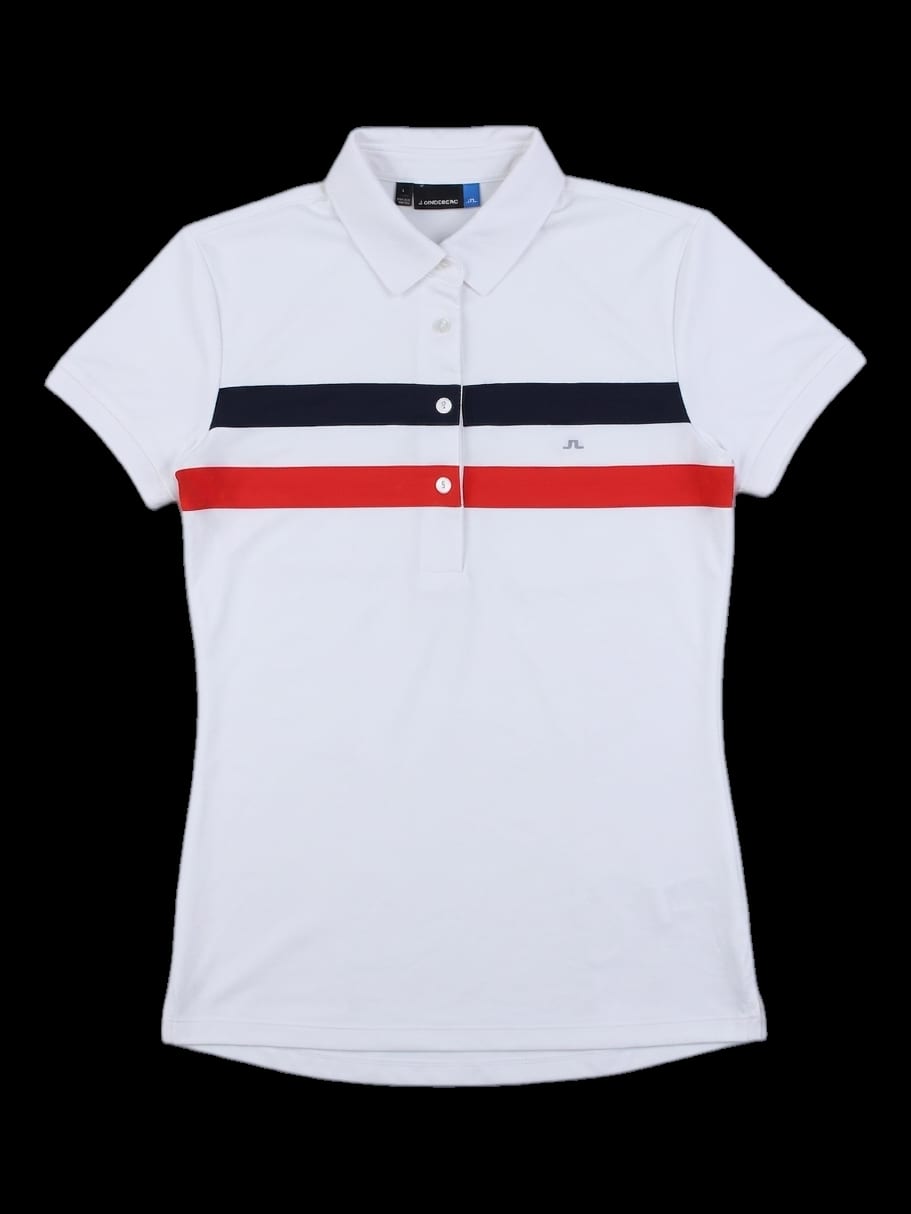 화이트 가로 스트라이프 반팔 카라 티셔츠