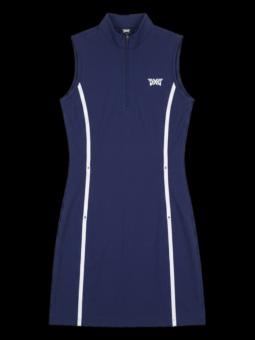 PXG 네이비 민소매 하프지퍼 원피스