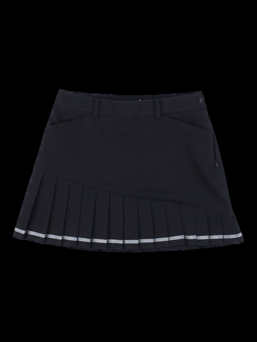 블랙 비대칭 주름 스커트