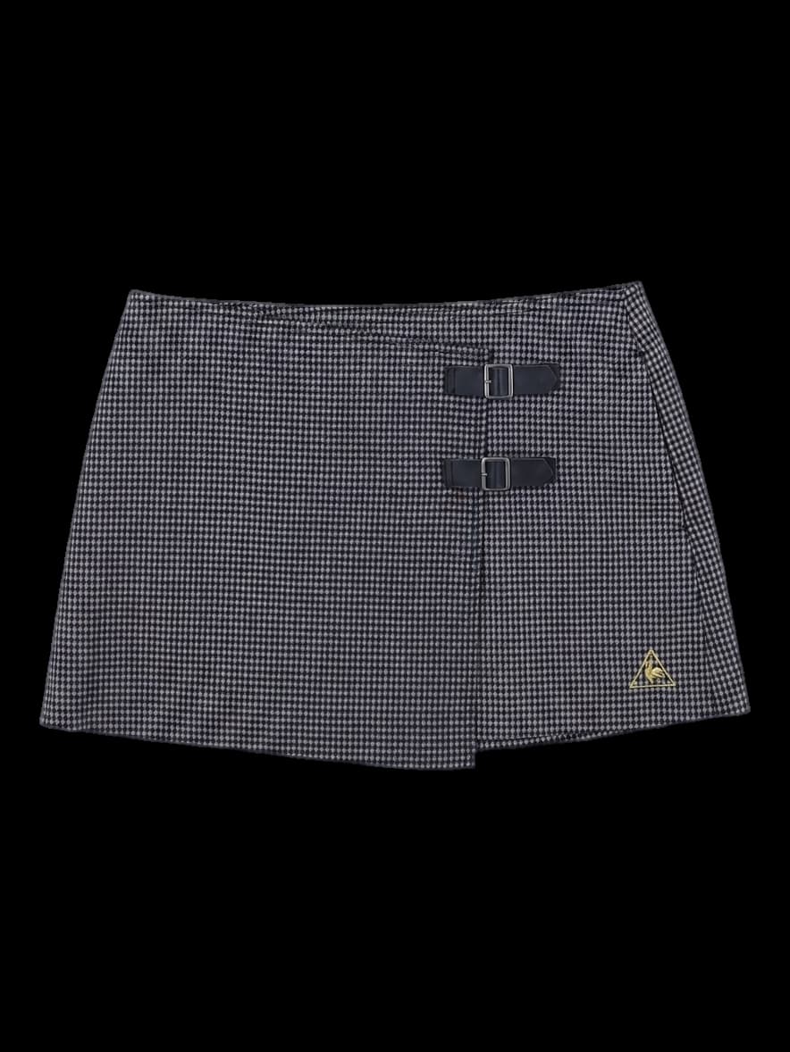 체크 패턴 더블 벨티드 미니 스커트