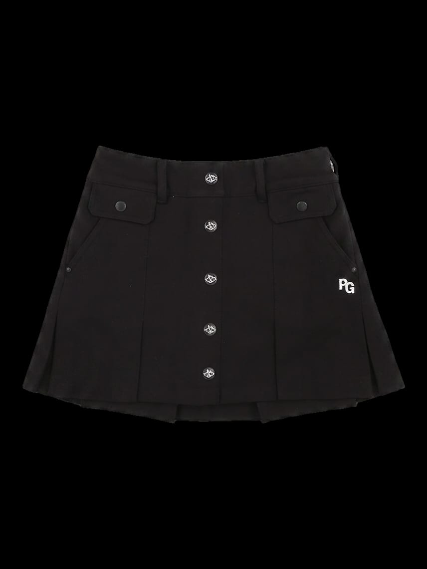 블랙 버튼 포인트 플리츠 미니 스커트
