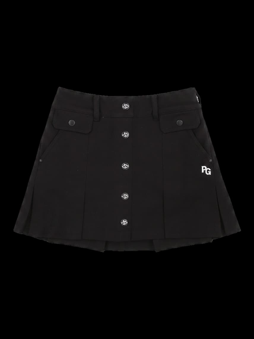 블랙 버튼 포인트 플리츠 미니 스커트