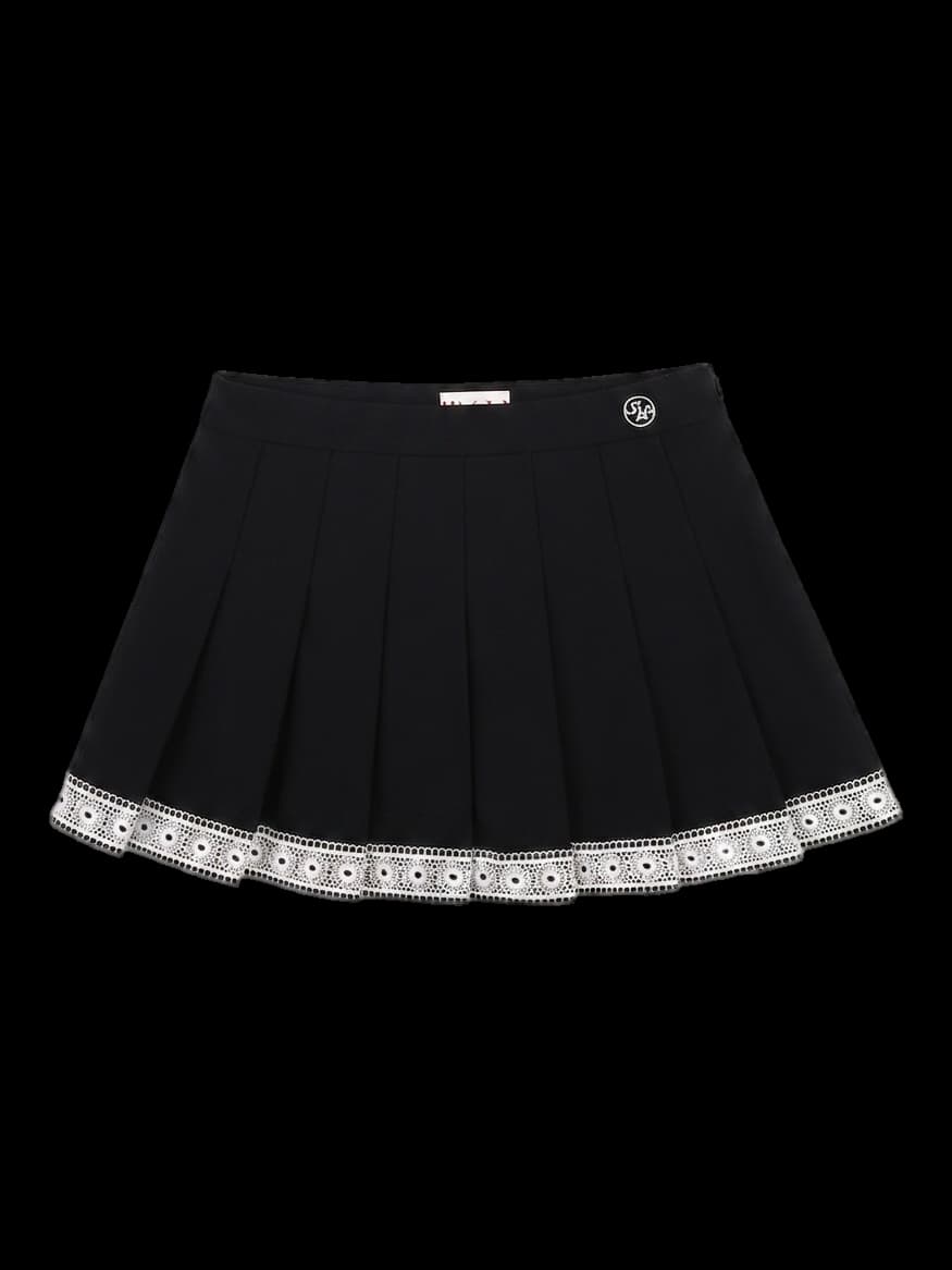 블랙 플리츠 레이스 스커트
