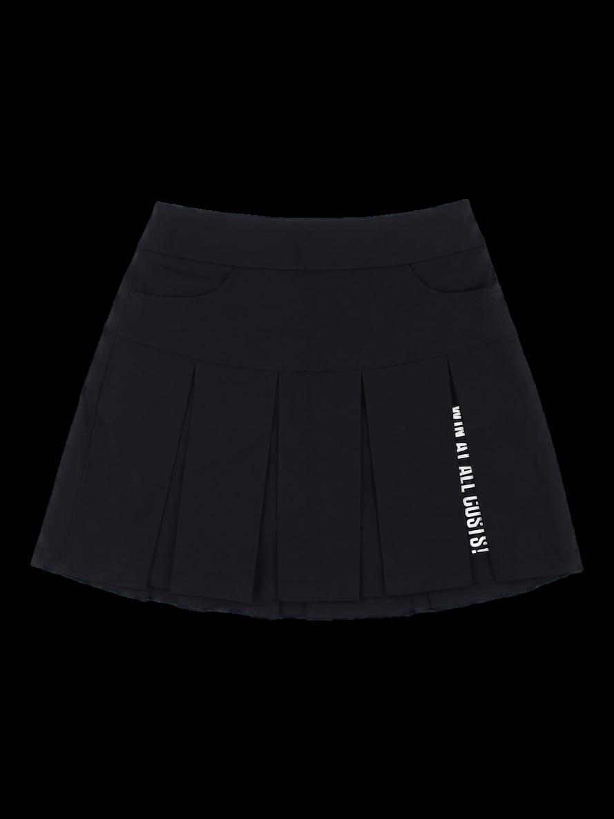 블랙 플리츠 레터링 스커트