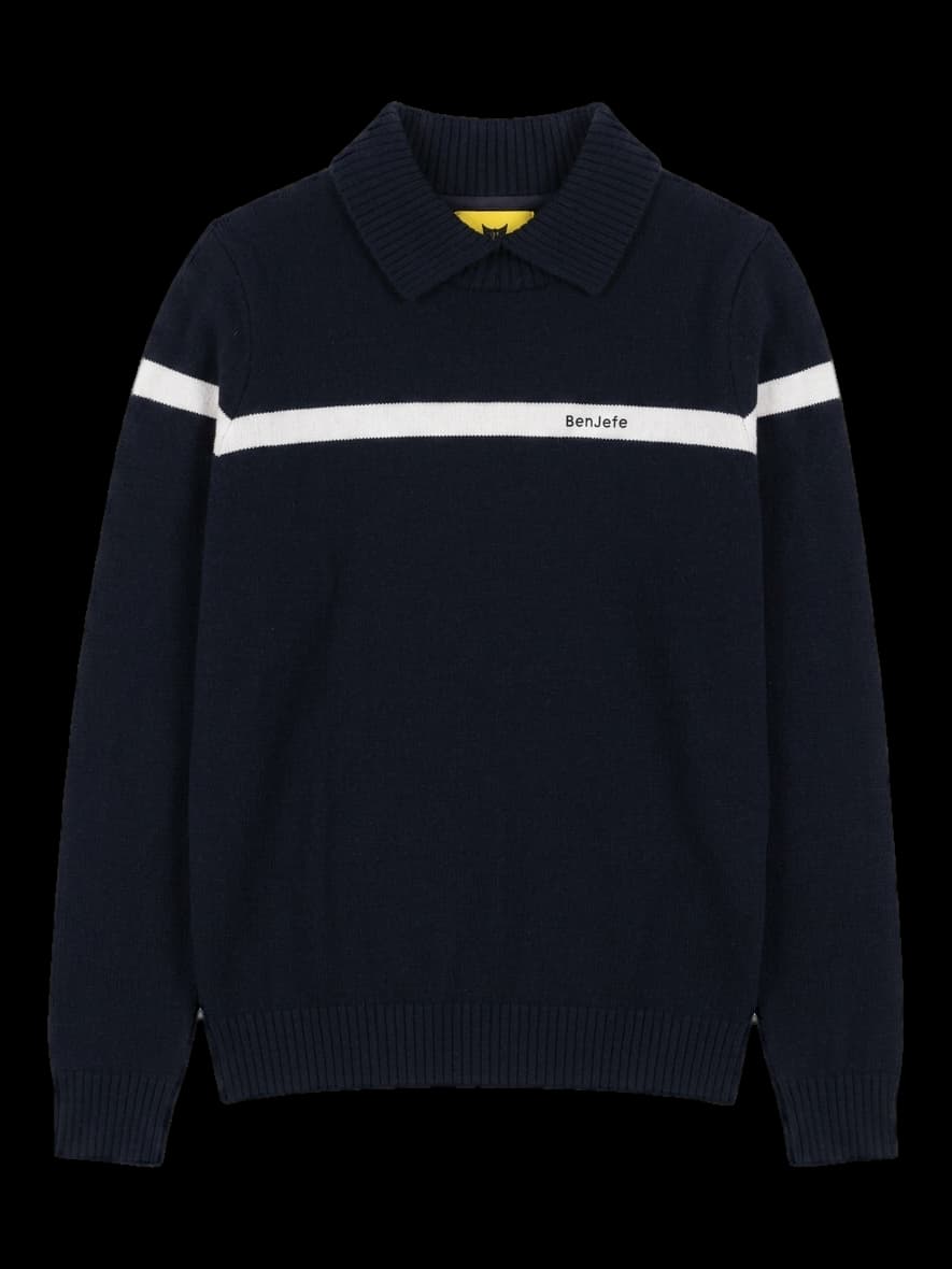 블랙 배색 롱슬리브 카라 니트