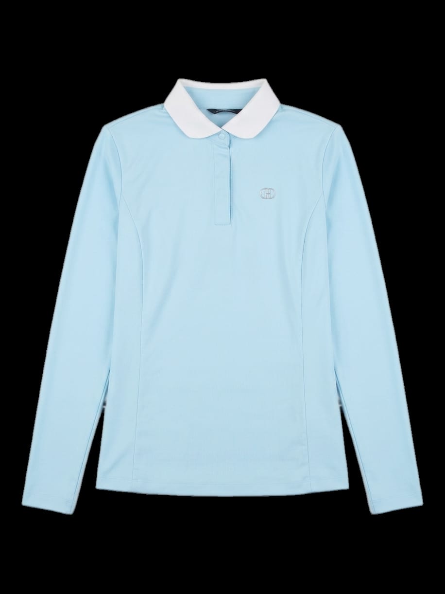 스카이블루 배색 카라 긴팔 티셔츠