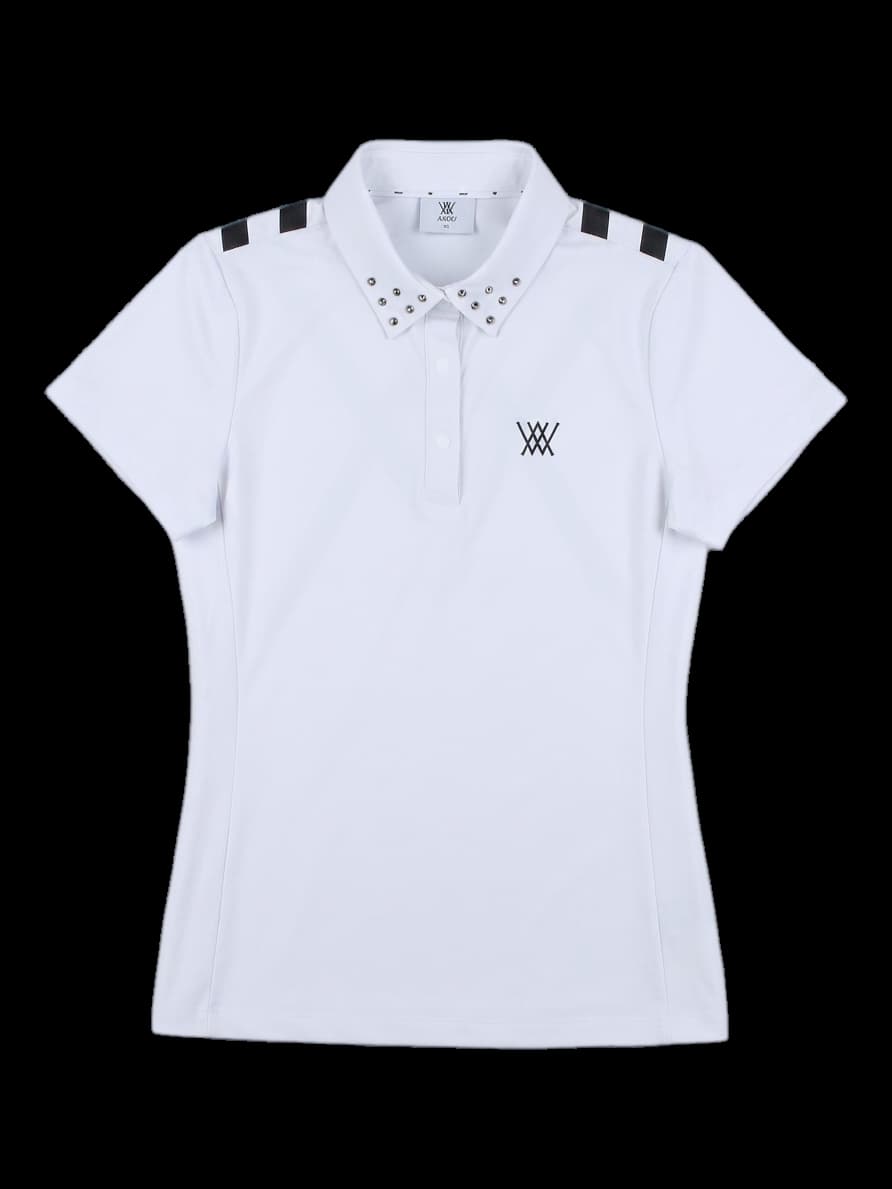 여성 화이트 로고 포인트 카라 티셔츠