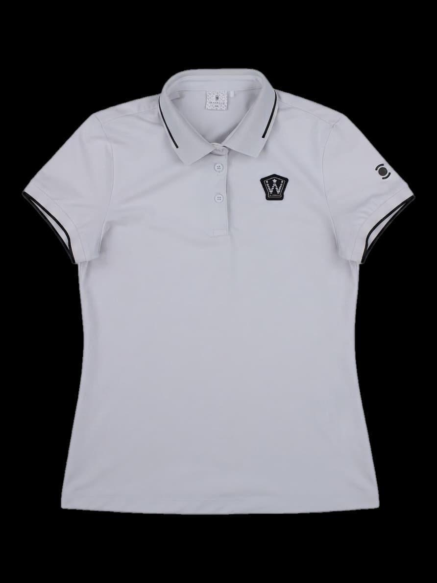 여성 반팔 와이드 앵글 로고 카라티셔츠