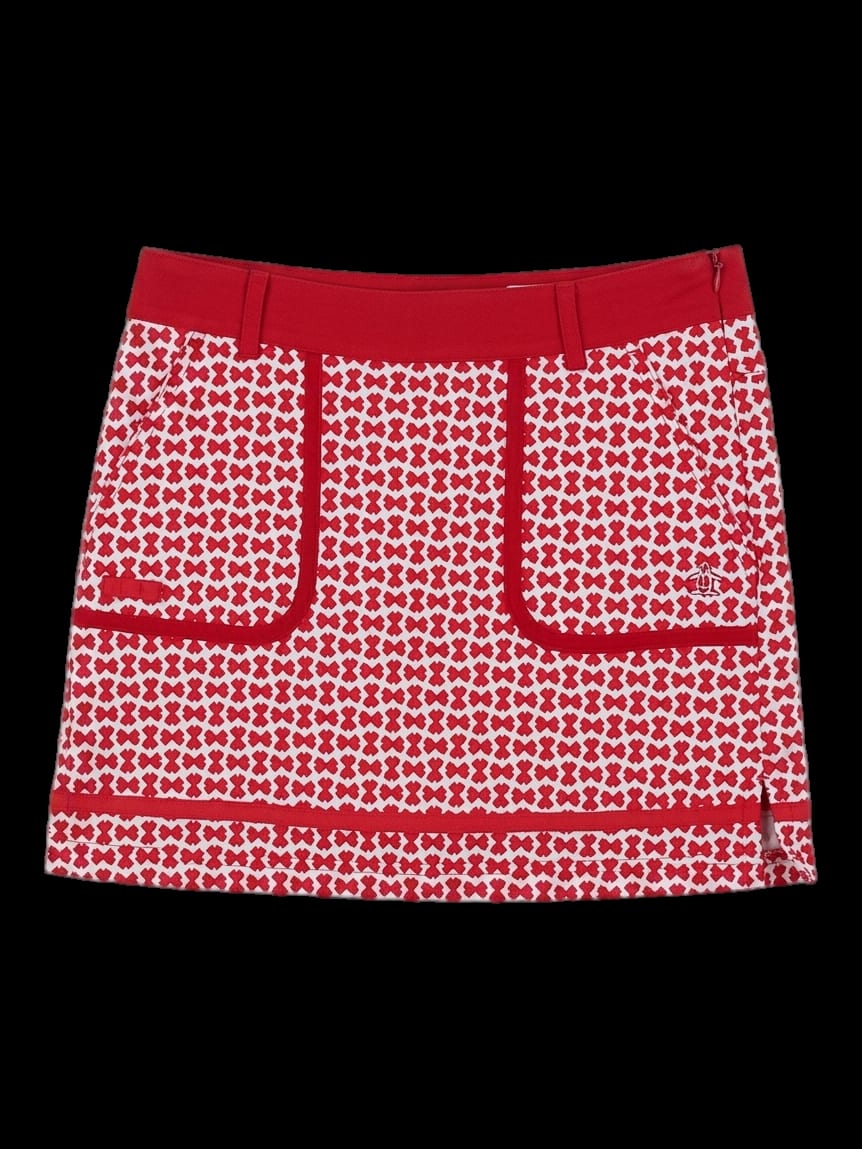레드 기하학 패턴 미니 스커트