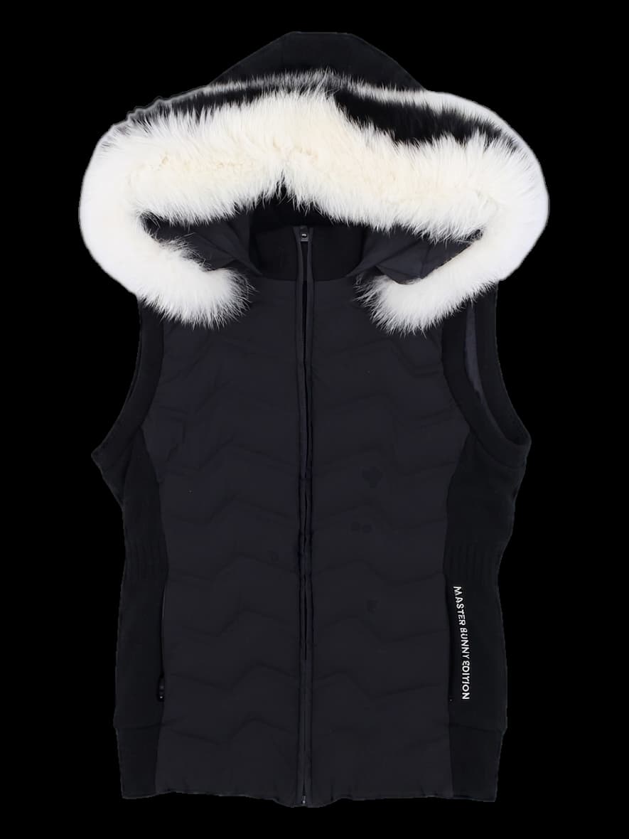 블랙 퍼 트리밍 후드 패딩 베스트