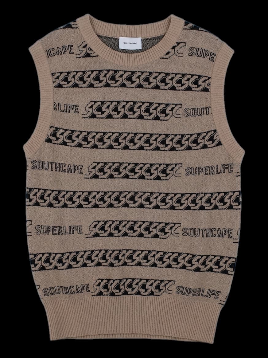 베이지 로고 패턴 니트 베스트