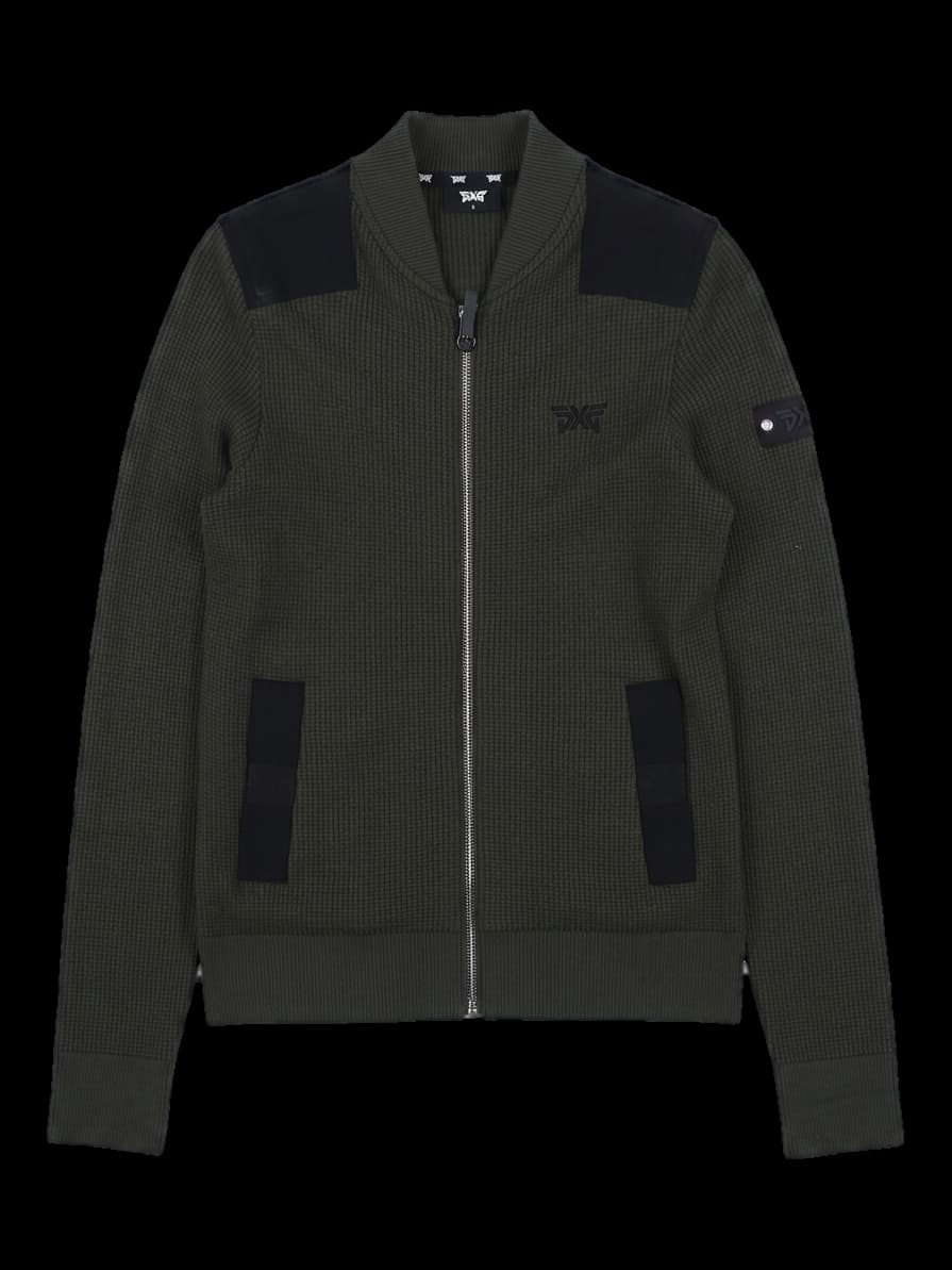 PXG 카키 와플 니트 지퍼 가디건