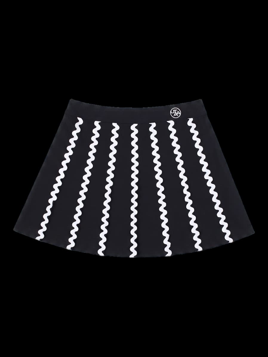블랙 웨이브 패턴 미니 스커트