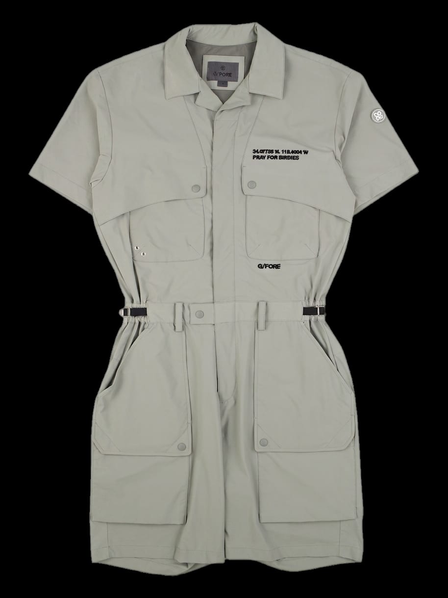 카키 반팔 카라 점프수트