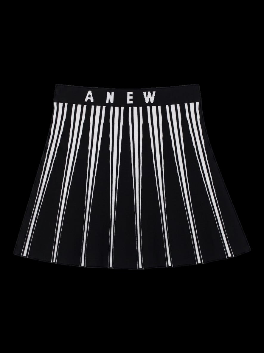 블랙 앤 화이트 스트라이프 플리츠 니트 스커트