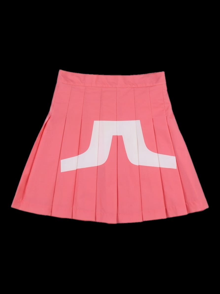핑크 컬러 블록 주름 스커트