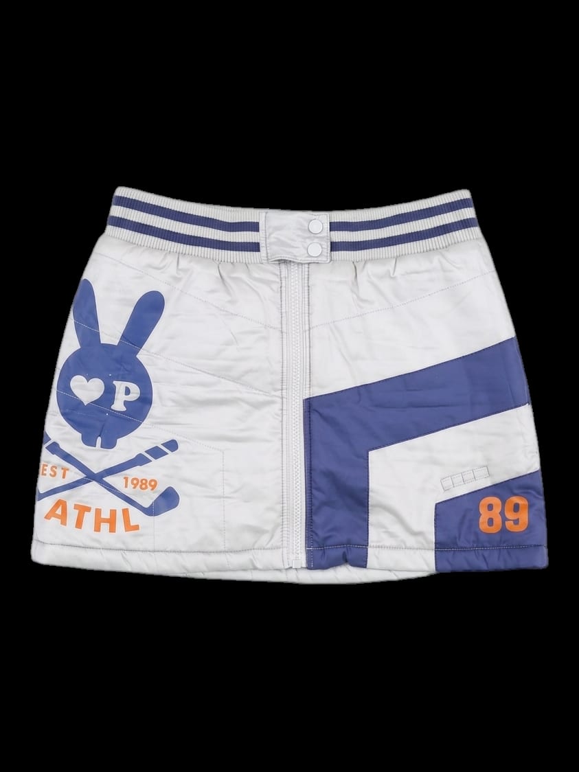 그레이 패딩 퀼팅 로고 스커트