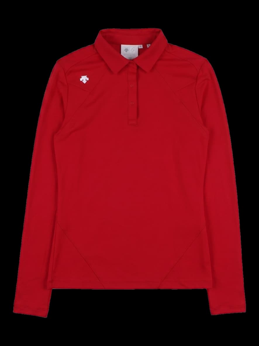 데상트 여성용 레드 긴팔 카라티