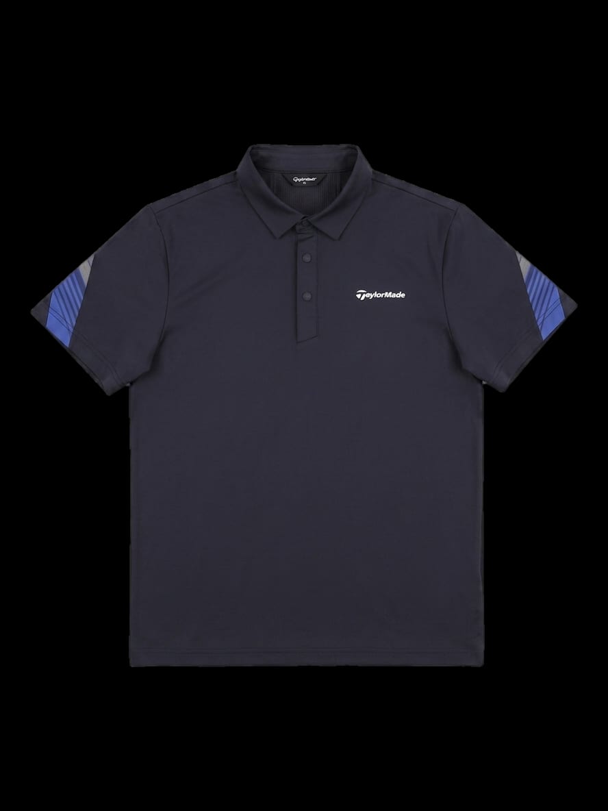블랙/블루 컬러 블록 반팔 카라 티셔츠