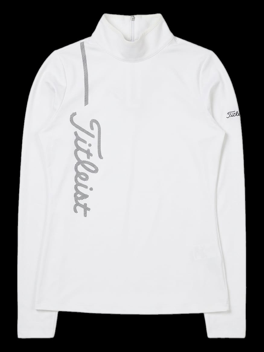화이트 하이넥 그래픽 프린트 긴팔 티셔츠