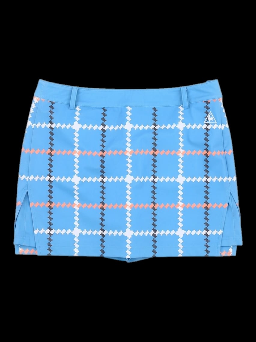 블루 체크 H라인 큐롯 스커트