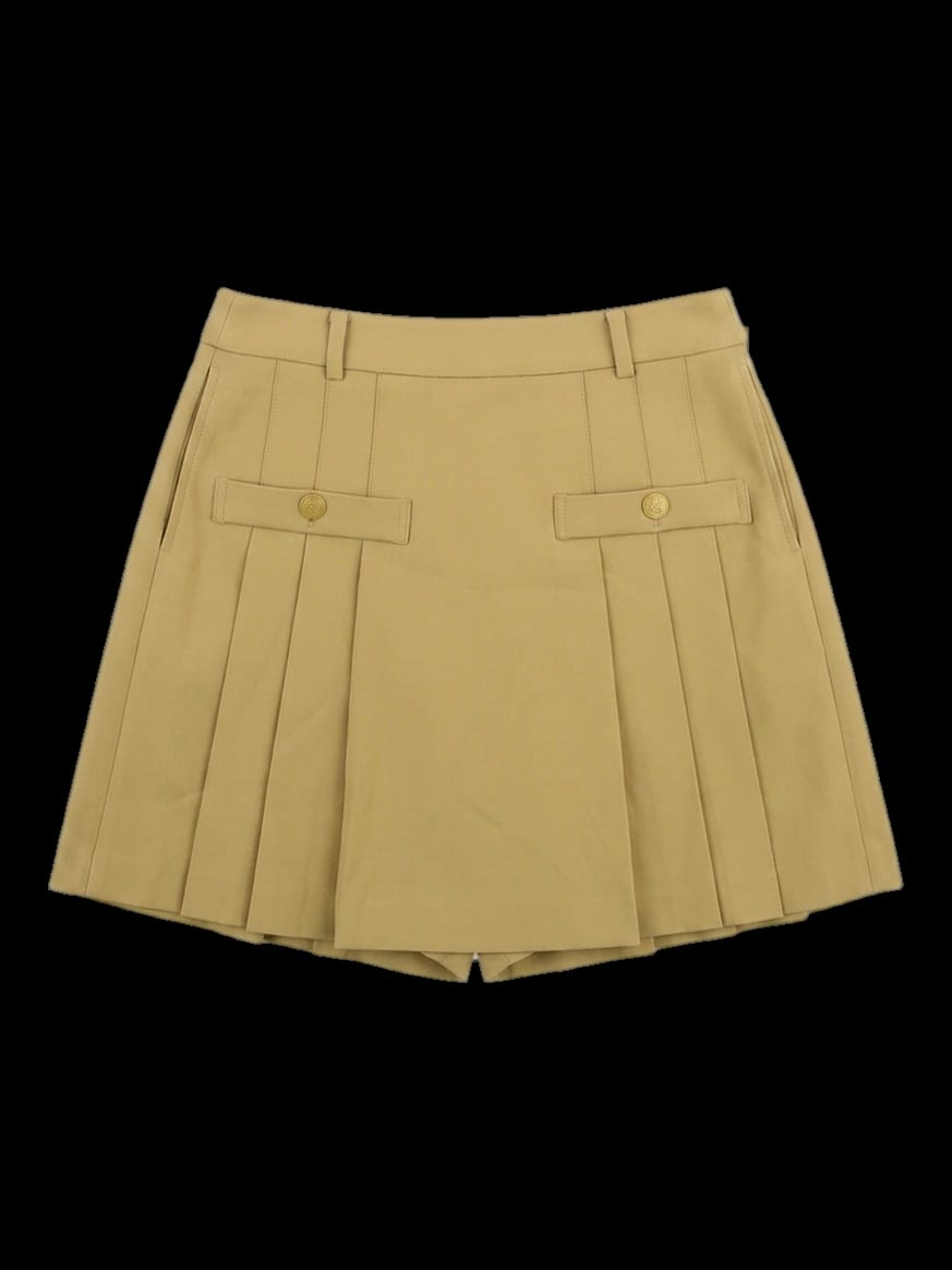 베이지 엠보 로고 플리츠 큐롯 팬츠