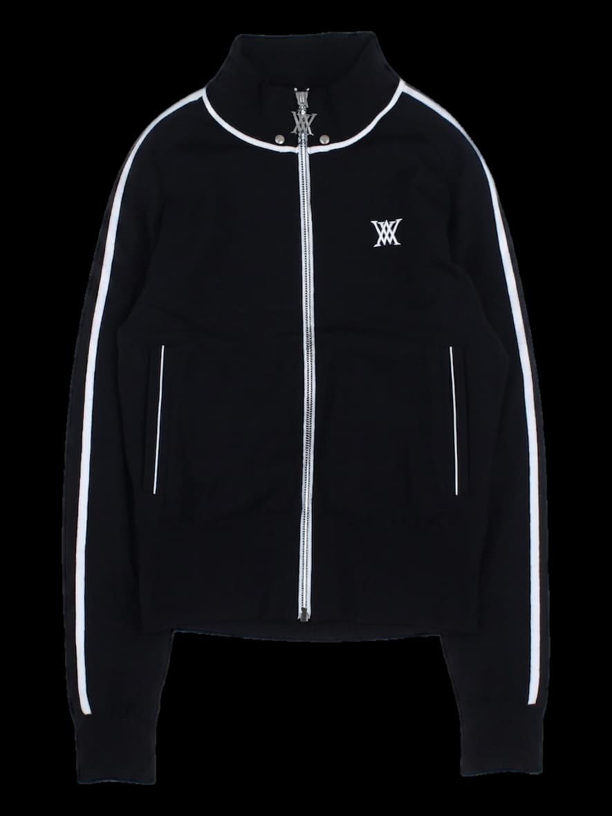 블랙 배색 스트라이프 집업 니트