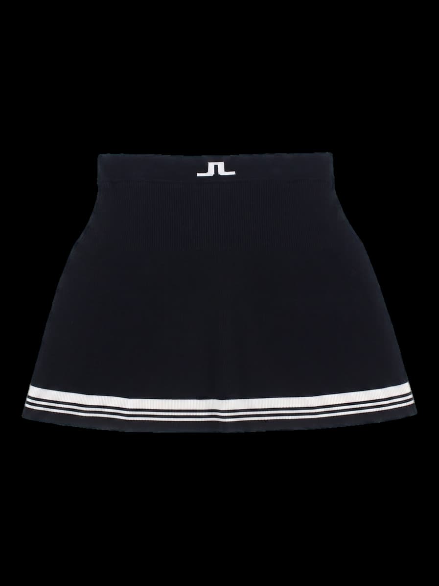 블랙 배색 스트라이프 니트 큐로트 스커트