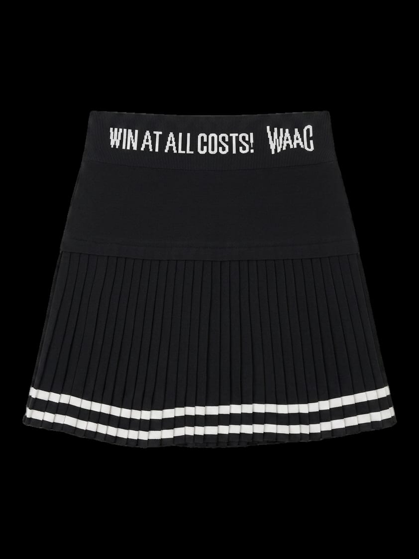 WAAC 블랙 레터링 플리츠 스커트