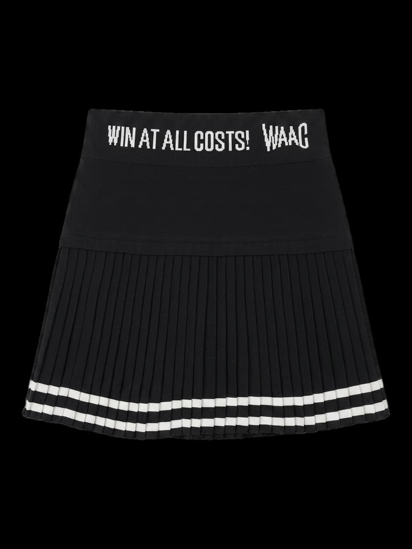 WAAC 블랙 레터링 플리츠 스커트