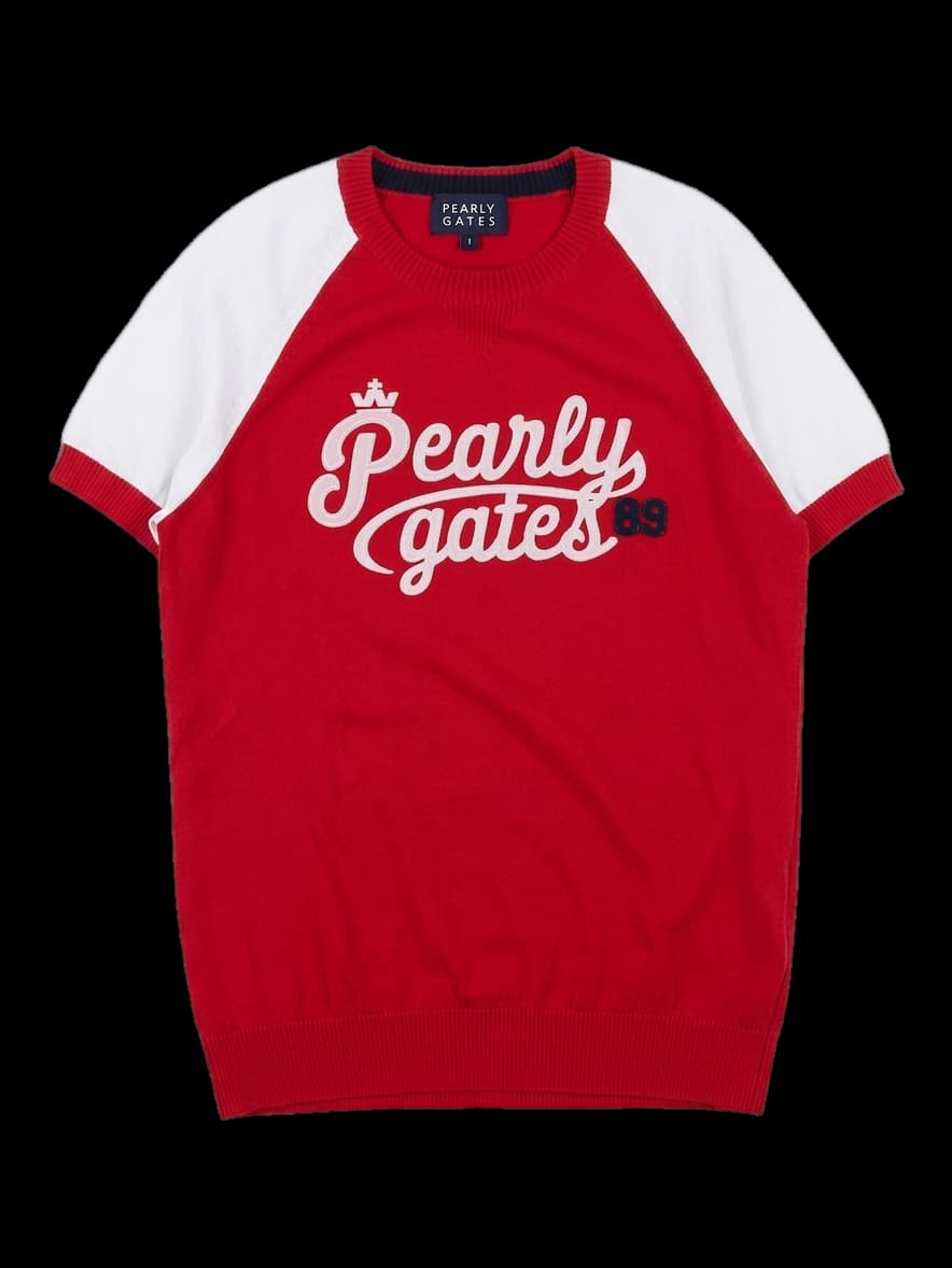 파리게이츠 레드/화이트 배색 반팔 니트