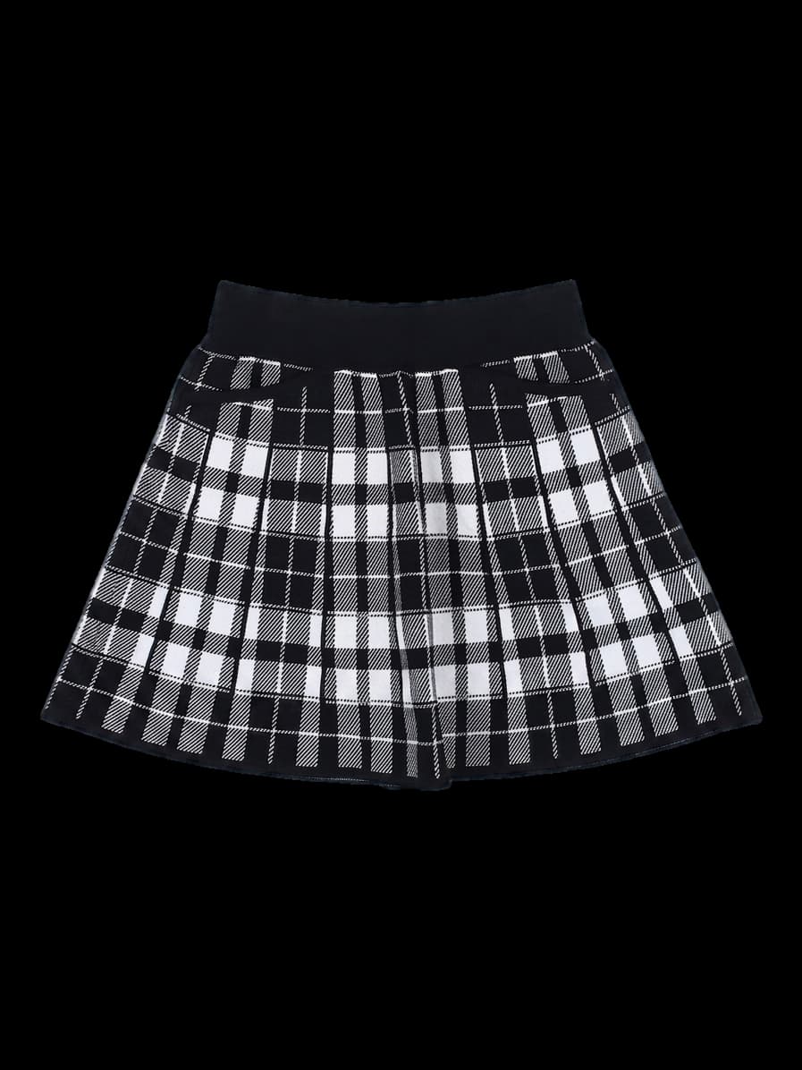 블랙 앤 화이트 체크 패턴 니트 스커트