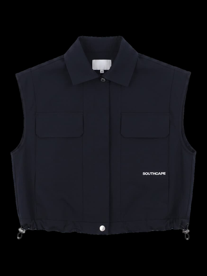 블랙 크롭 민소매 자켓 베스트