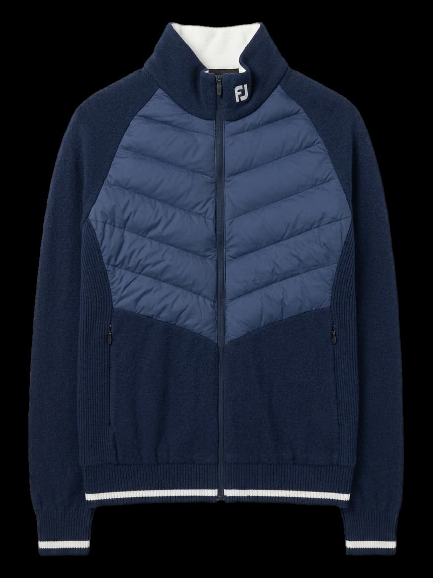 네이비 하이브리드 퀼팅 니트 자켓