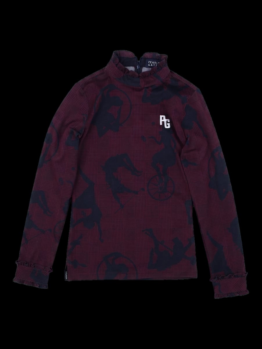 와인 체크 하이넥 롱슬리브 티셔츠