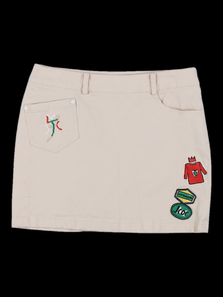 베이지 자수 디테일 미니 스커트