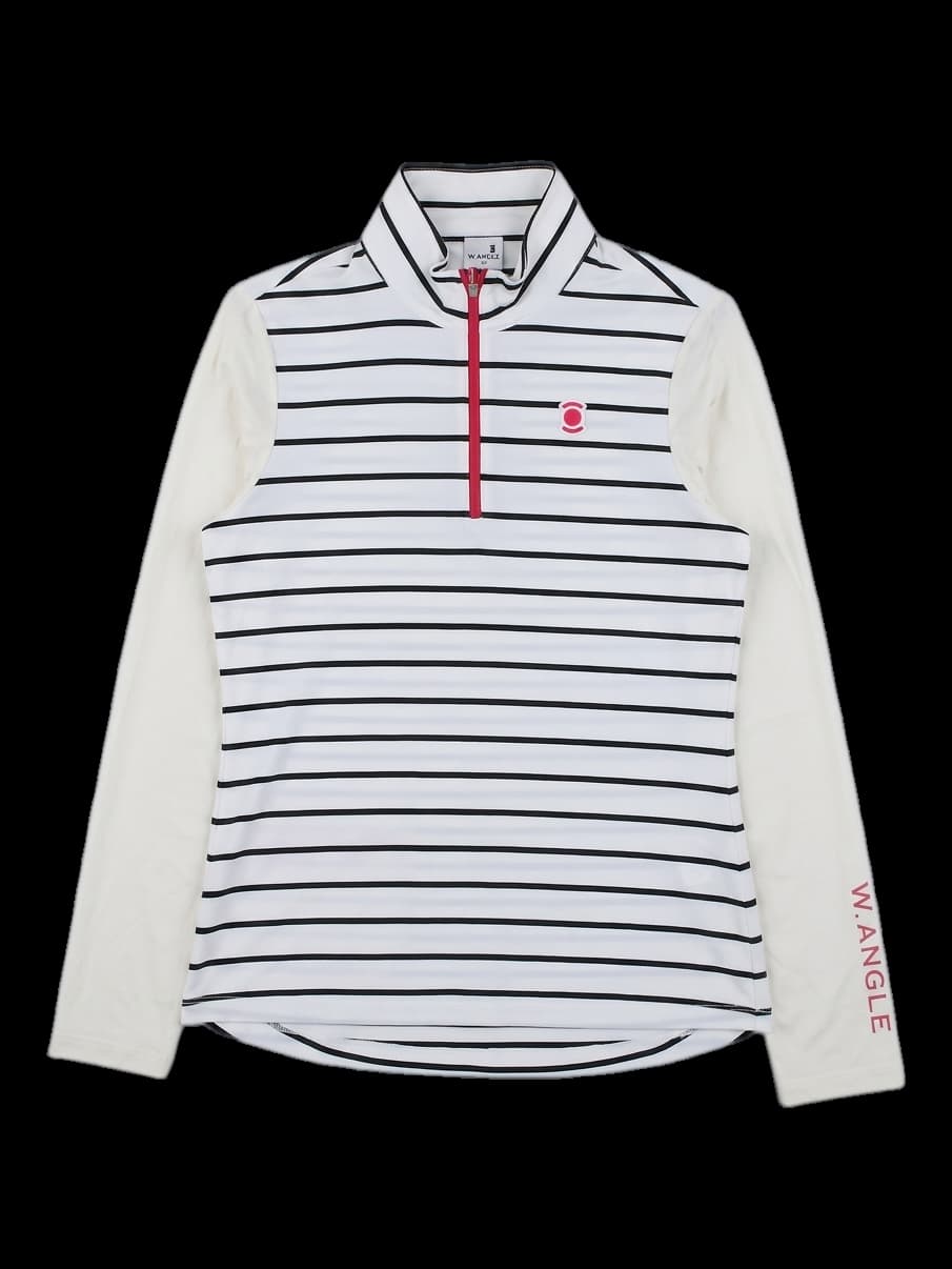 와이드앵글 여성 스트라이프 하프 집업 긴팔 티셔츠