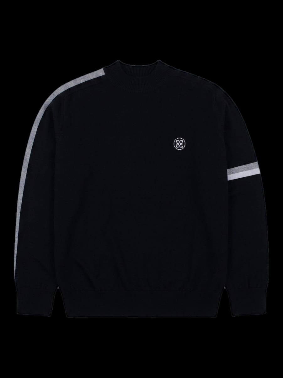 블랙 배색 스트라이프 로고 포인트 긴팔 니트